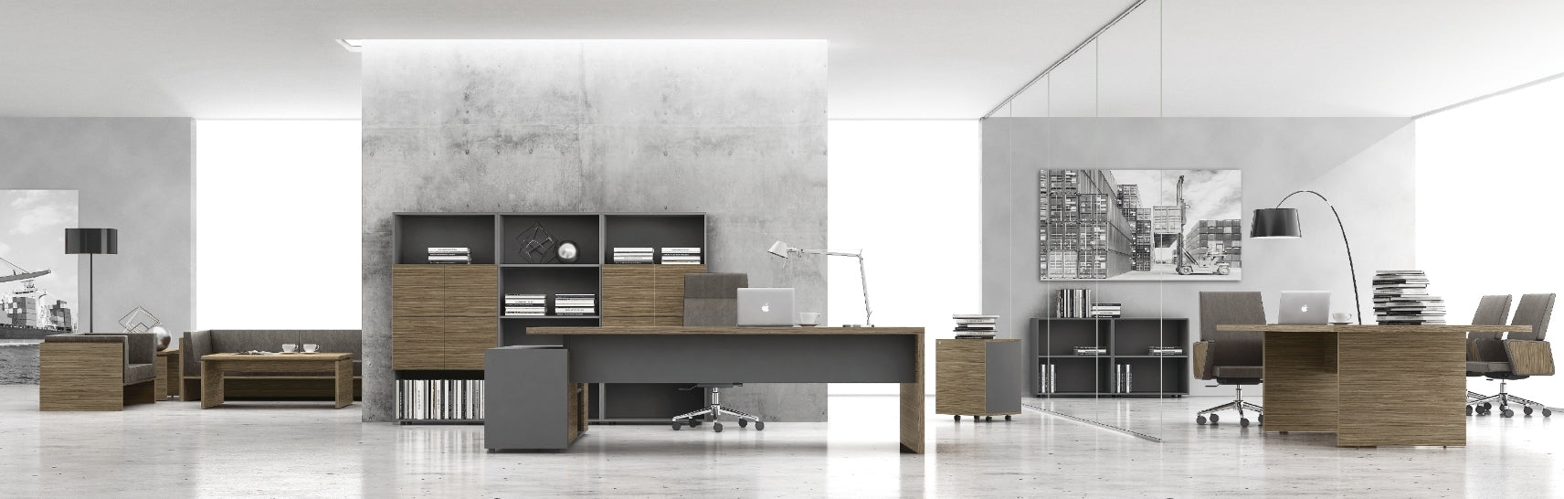 Light Walnut with Grey Executive Office Desk - DES-B06U